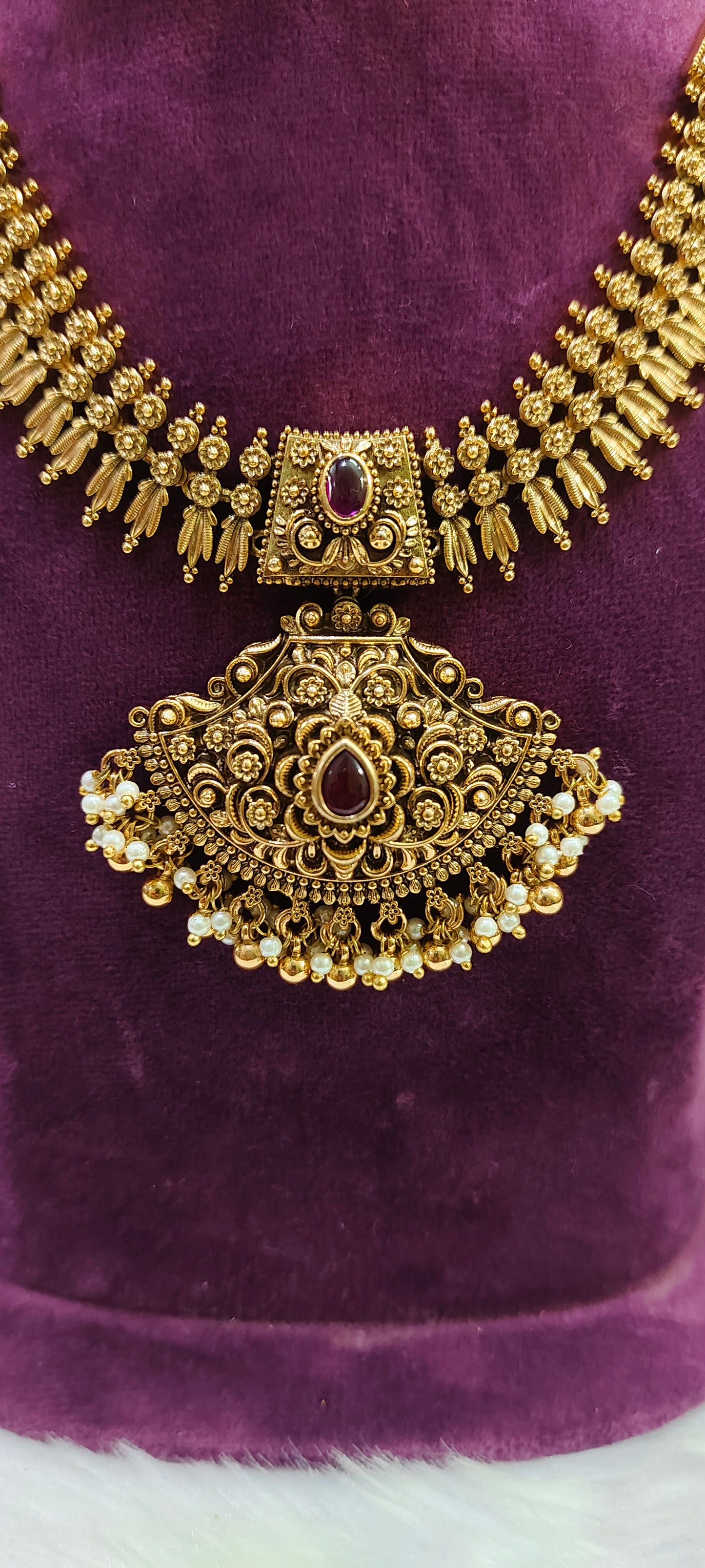 Premium antique nakshi 3d embossed bridel necklace set