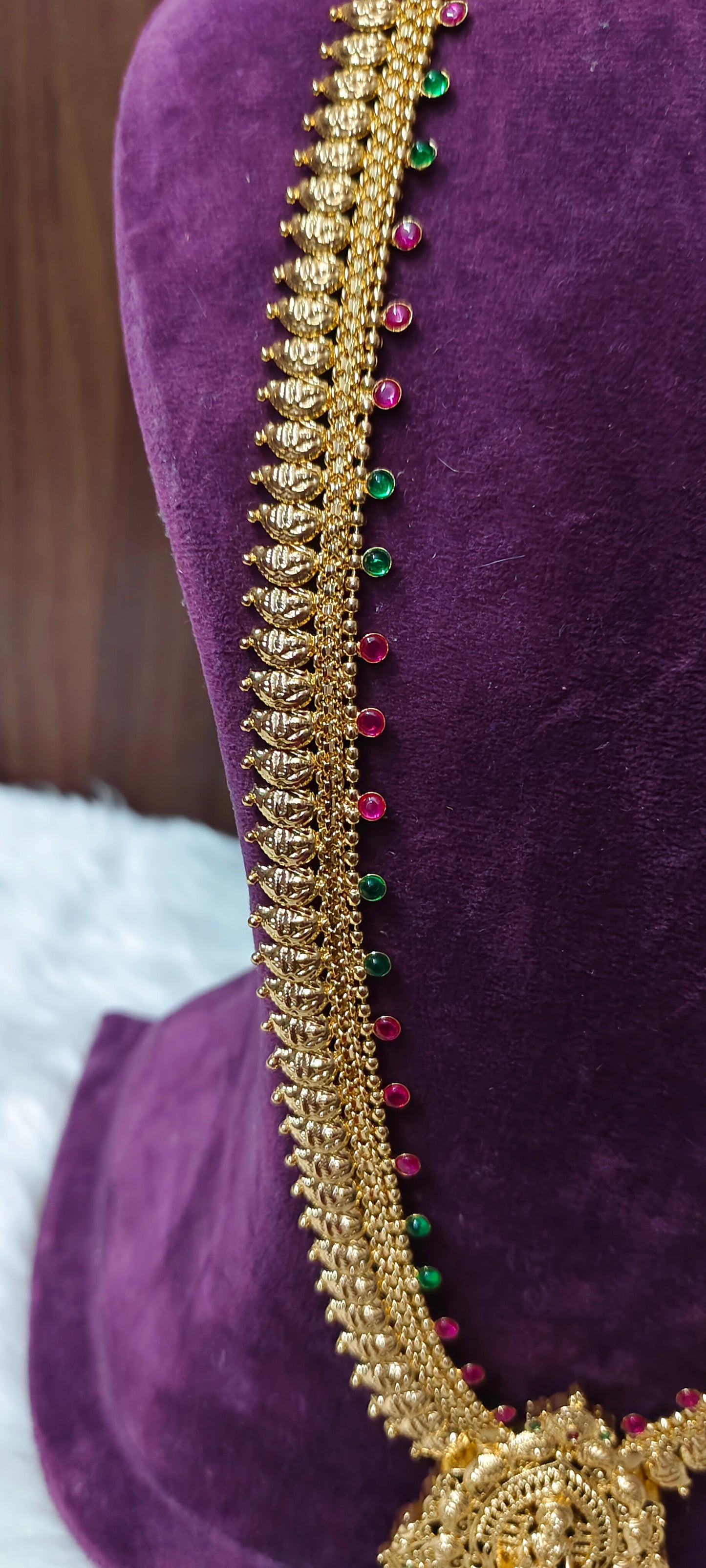 Premium micro gold plated 30" long haram with Lakshmi Devi pendant