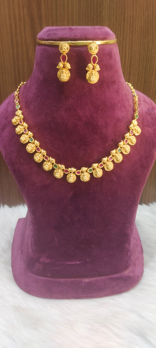 100% gold look kasu necklace set