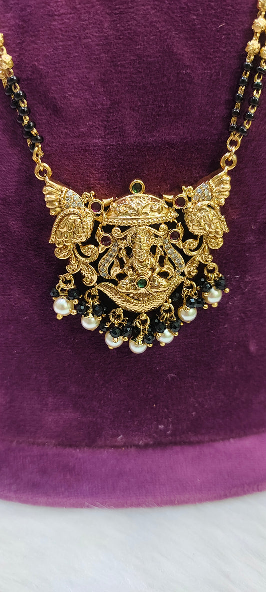 Premium nakshi 2 line black beads with 28" length