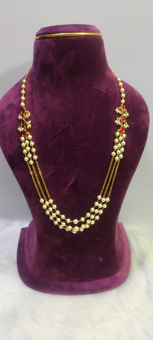 Classy  22" length pearl step chain with earrings