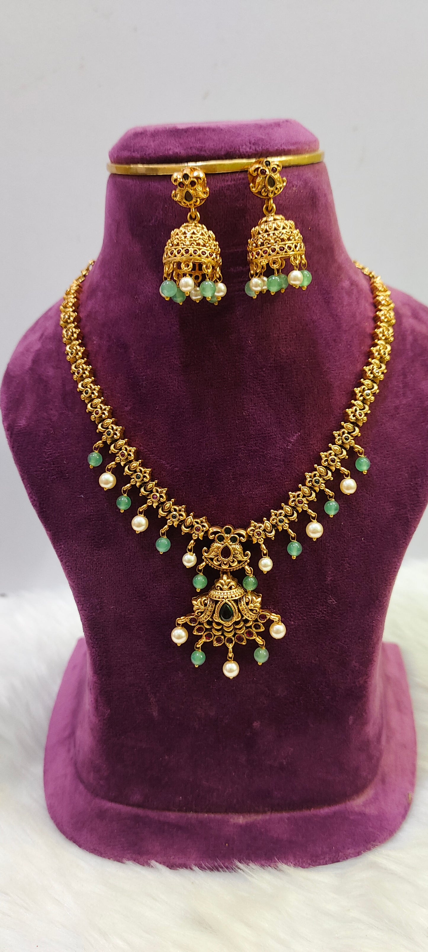 Premium antique nakshi 3d embossed bridel necklace set