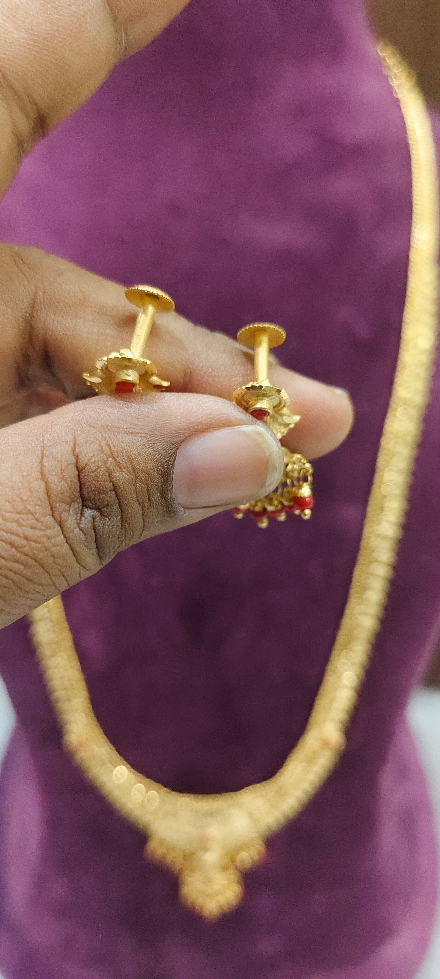 100% real gold look simple long haram with earrings