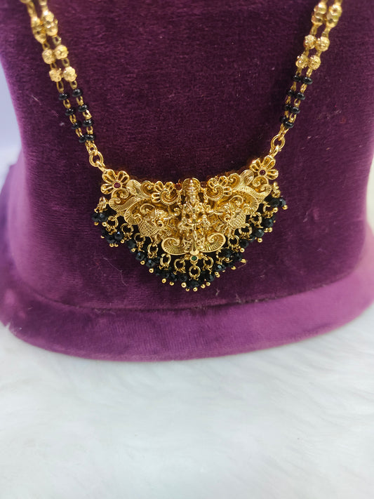 Premium Nakshi 28"black beads with jumkas