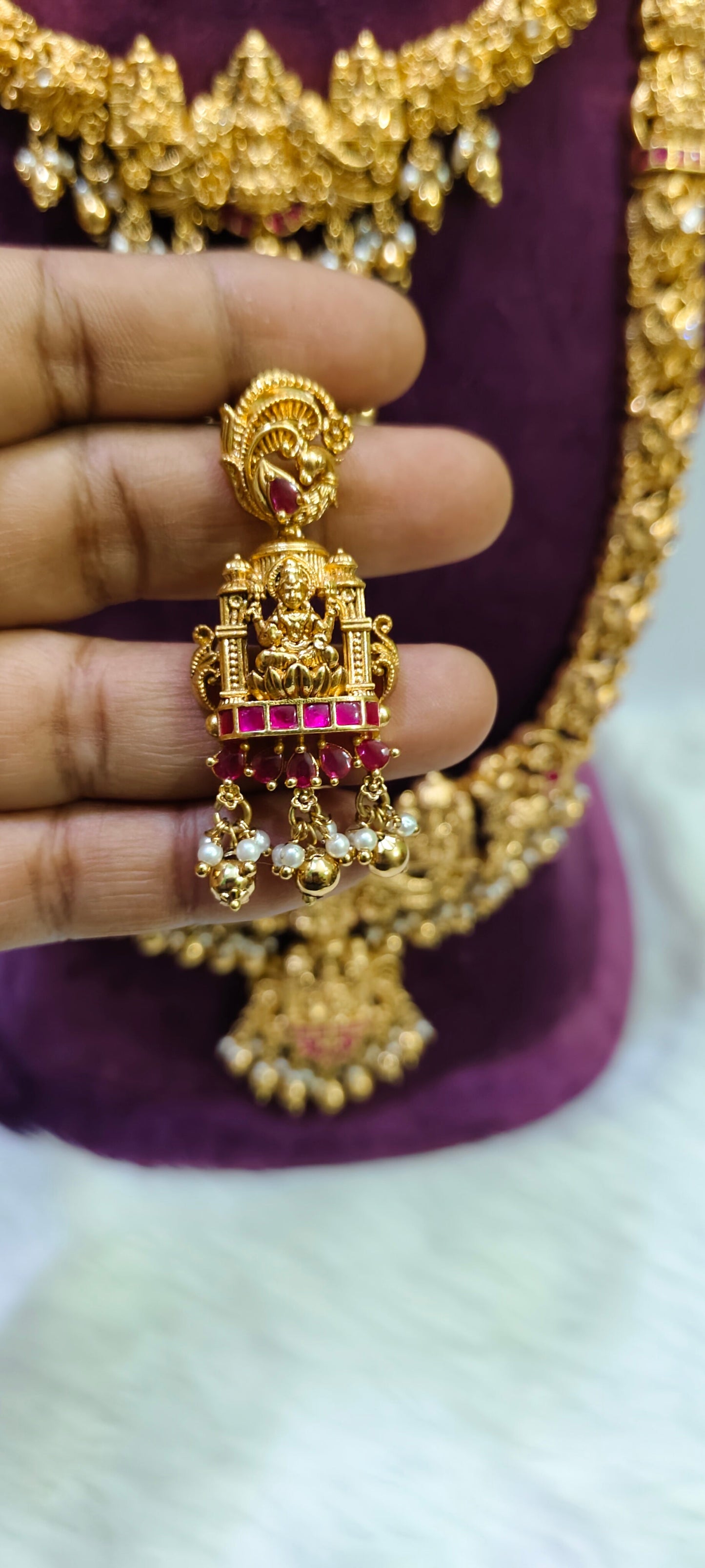 Hi premium nakshi necklace and long haram set