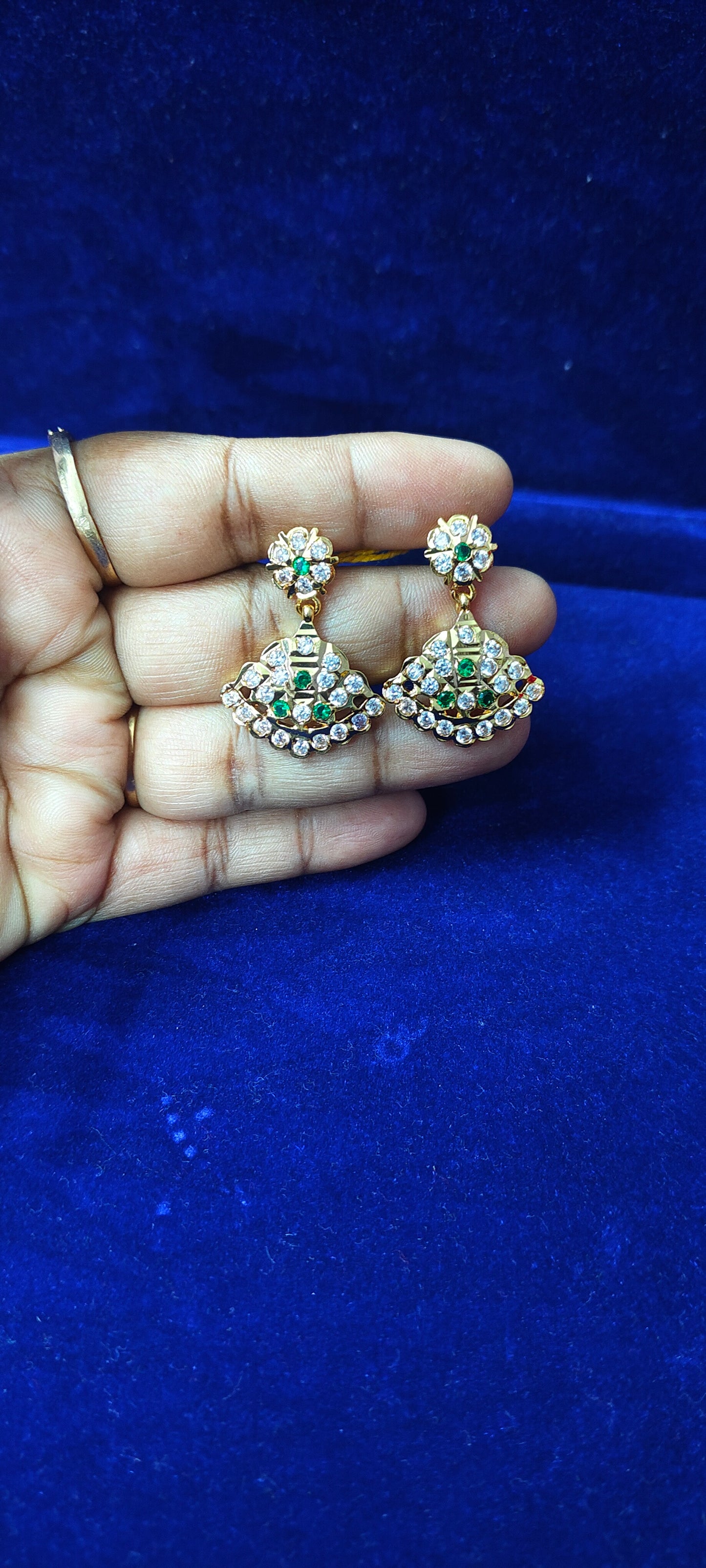 Pure panchaloham green and white earrings