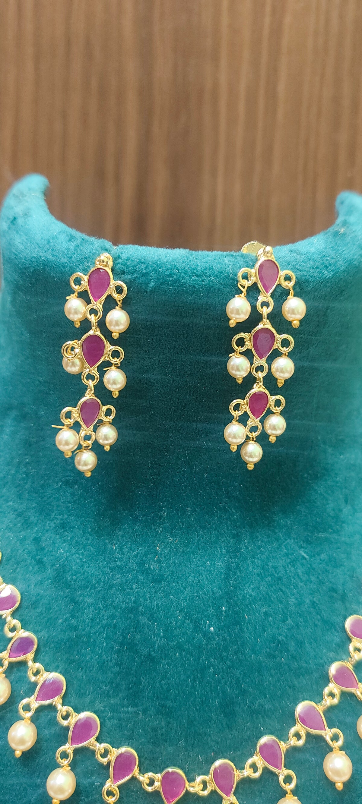 Premium gold look polki necklace and  earrings with bomby screw