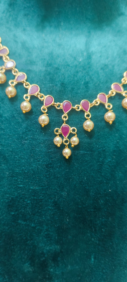 Premium gold look polki necklace and  earrings with bomby screw