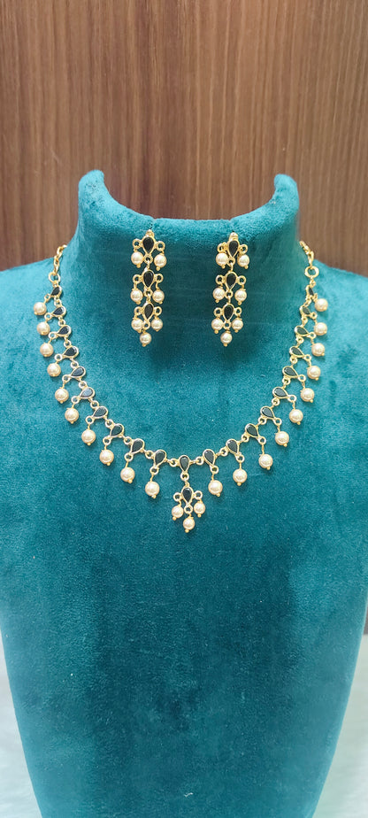 Premium gold look polki necklace and  earrings with bomby screw