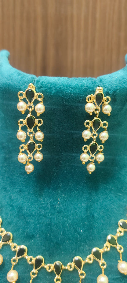Premium gold look polki necklace and  earrings with bomby screw