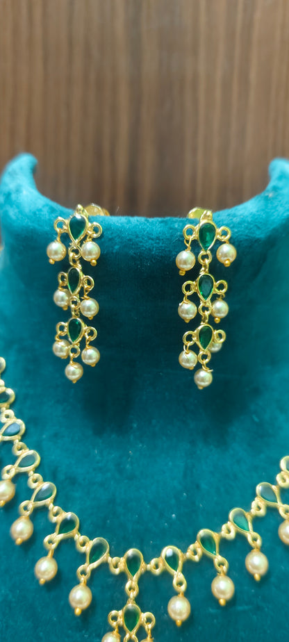 Premium gold look polki necklace and  earrings with bomby screw