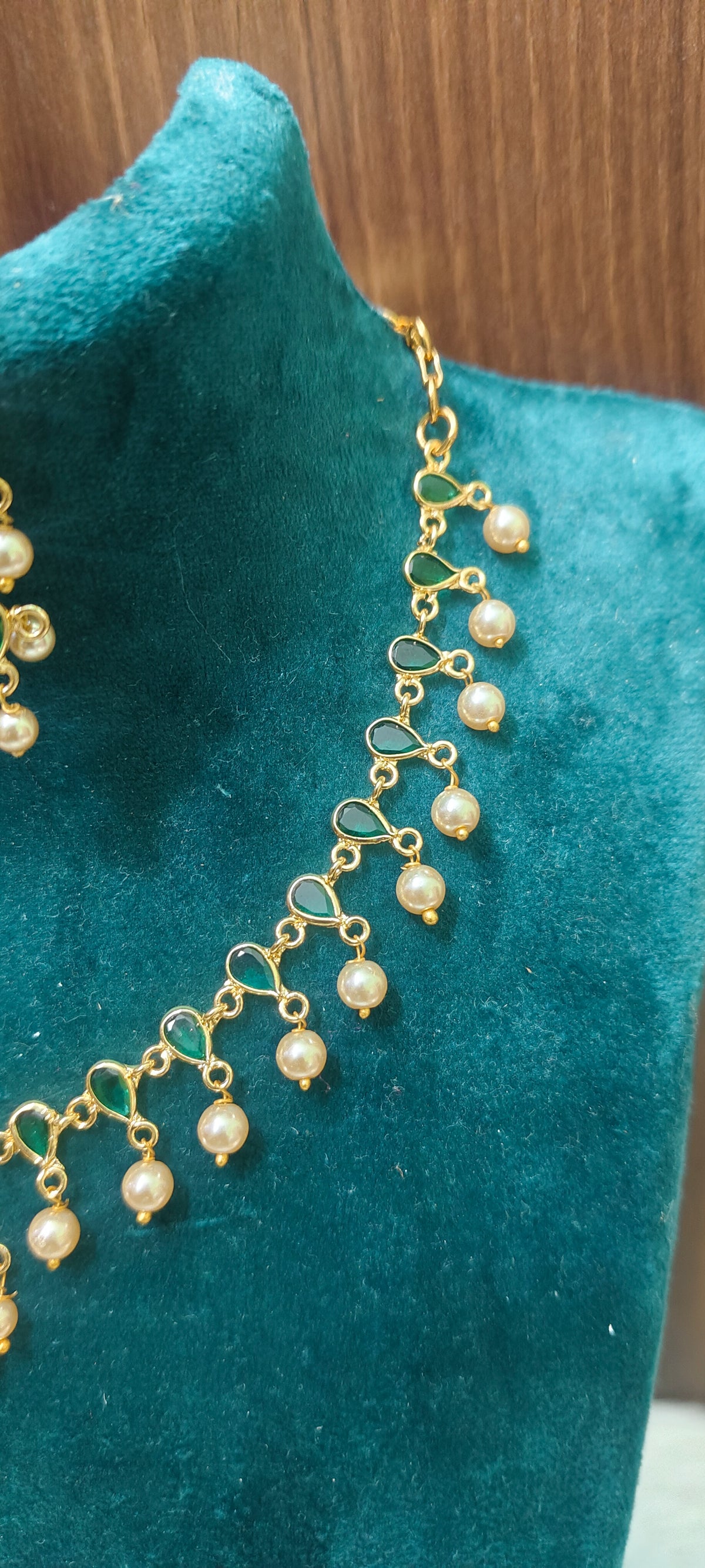 Premium gold look polki necklace and  earrings with bomby screw