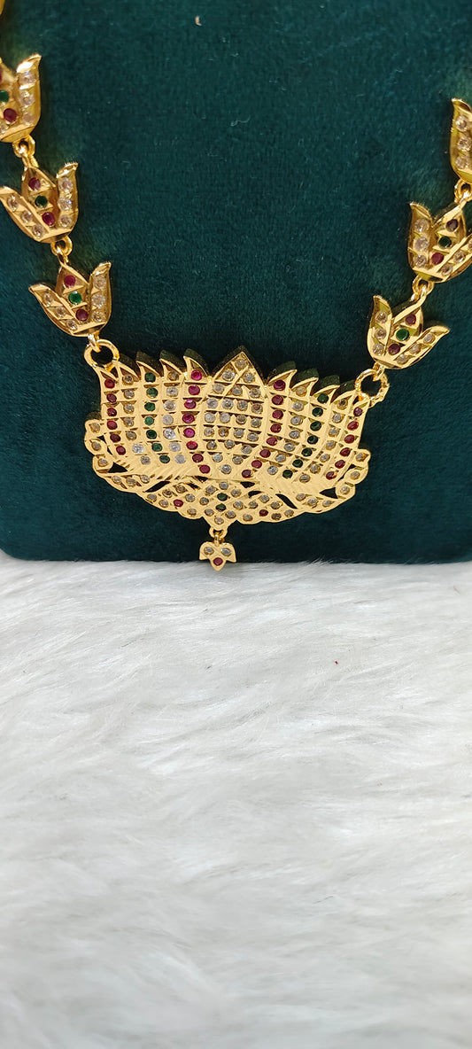 Pure panchaloham vintage look lotus long haram with earrings