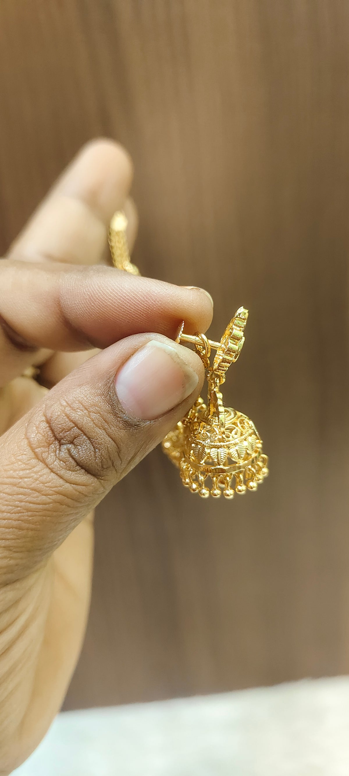 Premium micro gold plated gold look jumkas and ear chains combo