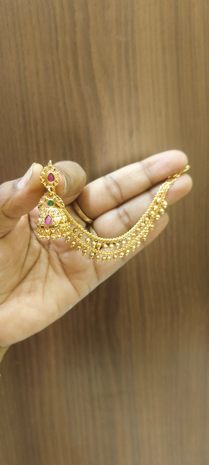 Premium micro gold plated gold look jumkas and ear chains combo