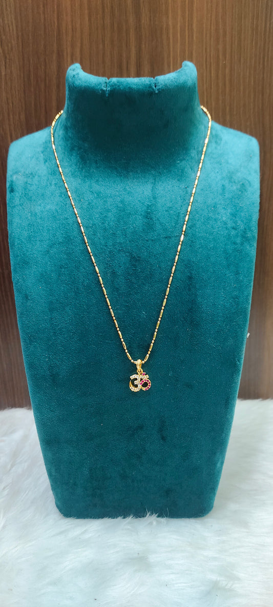 Pure panchaloham om pendant with micro gold plated 18 " length chain