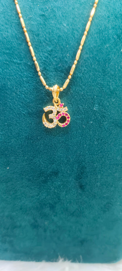 Pure panchaloham om pendant with micro gold plated 18 " length chain