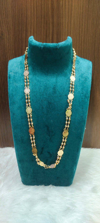Premium micro gold plated daily wear 24" length 2 line beads kasu mala