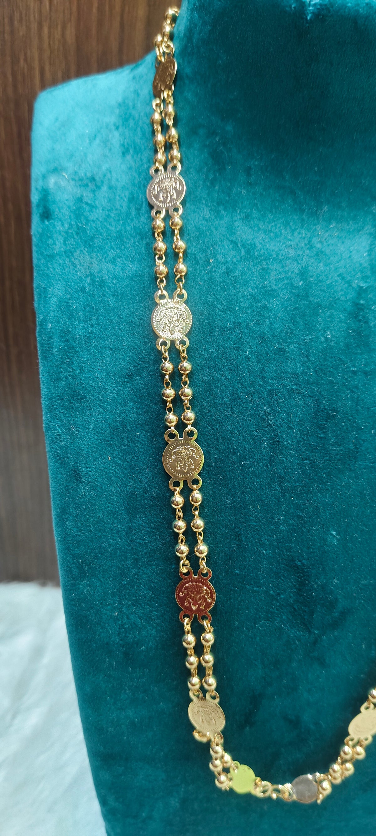 Premium micro gold plated daily wear 24" length 2 line beads kasu mala