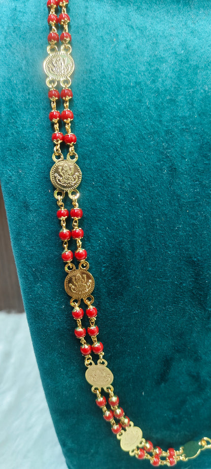 Premium micro gold plated daily wear 24" length 2 line beads kasu mala