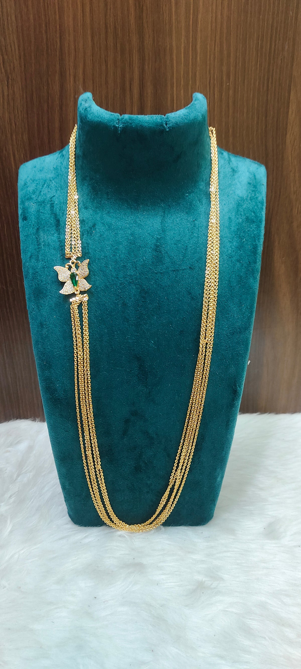 Premium micro gold plated daily wear 26" length 5 line butterfly side pendant chandraharam