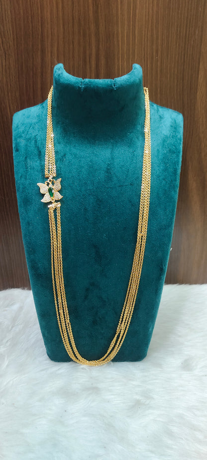 Premium micro gold plated daily wear 26" length 5 line butterfly side pendant chandraharam
