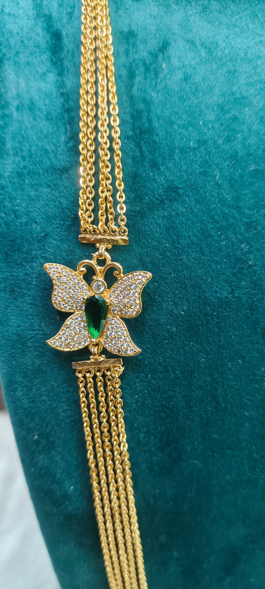 Premium micro gold plated daily wear 26" length 5 line butterfly side pendant chandraharam