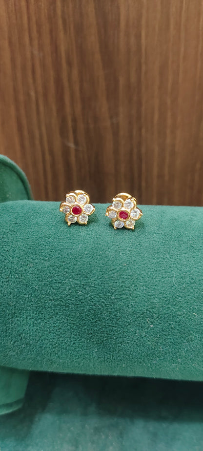 Pure panchaloham daimond look flower studs