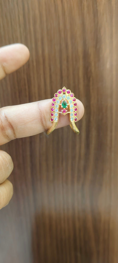 Pure panchaloham unpolished vanki ring with multi colour stone touch