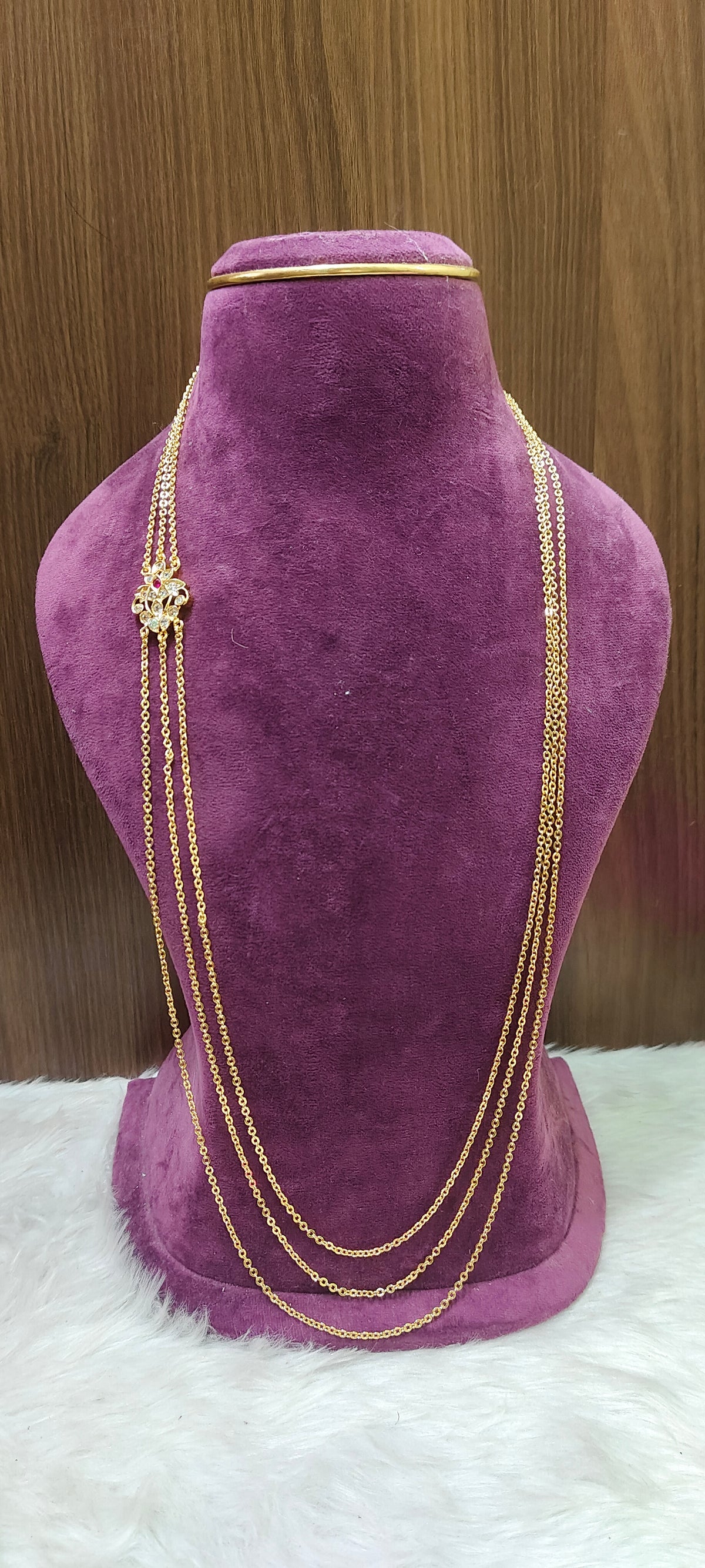 Premium micro gold plated 30" length 3 line step chandraharam