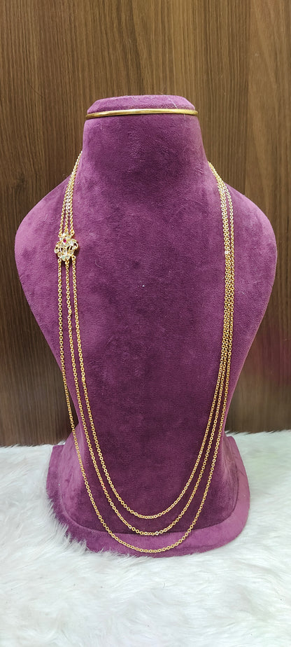 Premium micro gold plated 30" length 3 line step chandraharam