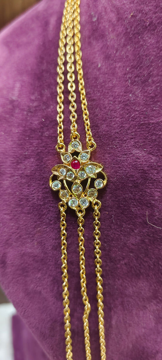 Premium micro gold plated 30" length 3 line step chandraharam