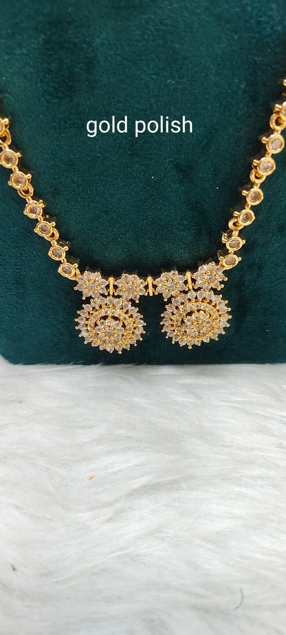 Premium gold look daimond thali chain with earrings