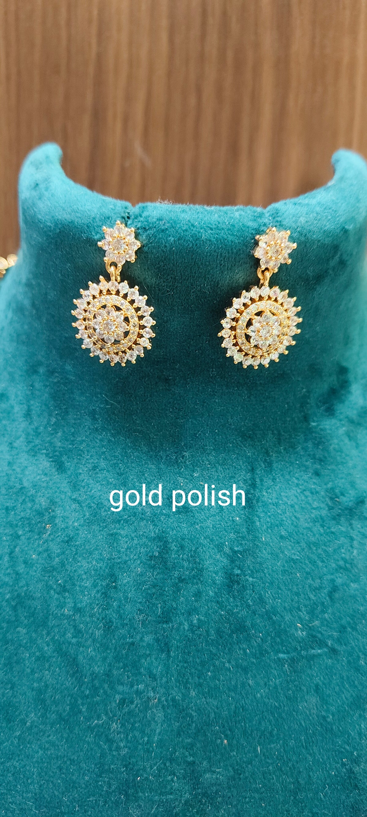 Premium gold look daimond thali chain with earrings