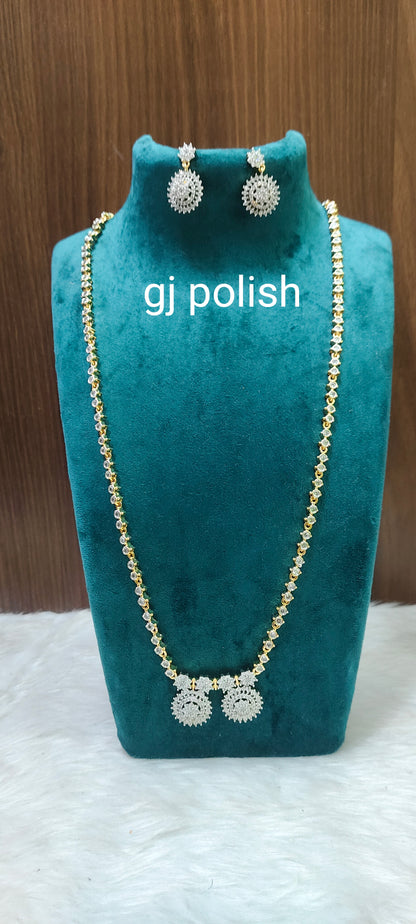 Premium gold look daimond thali chain with earrings