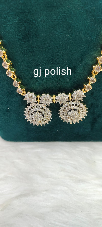 Premium gold look daimond thali chain with earrings