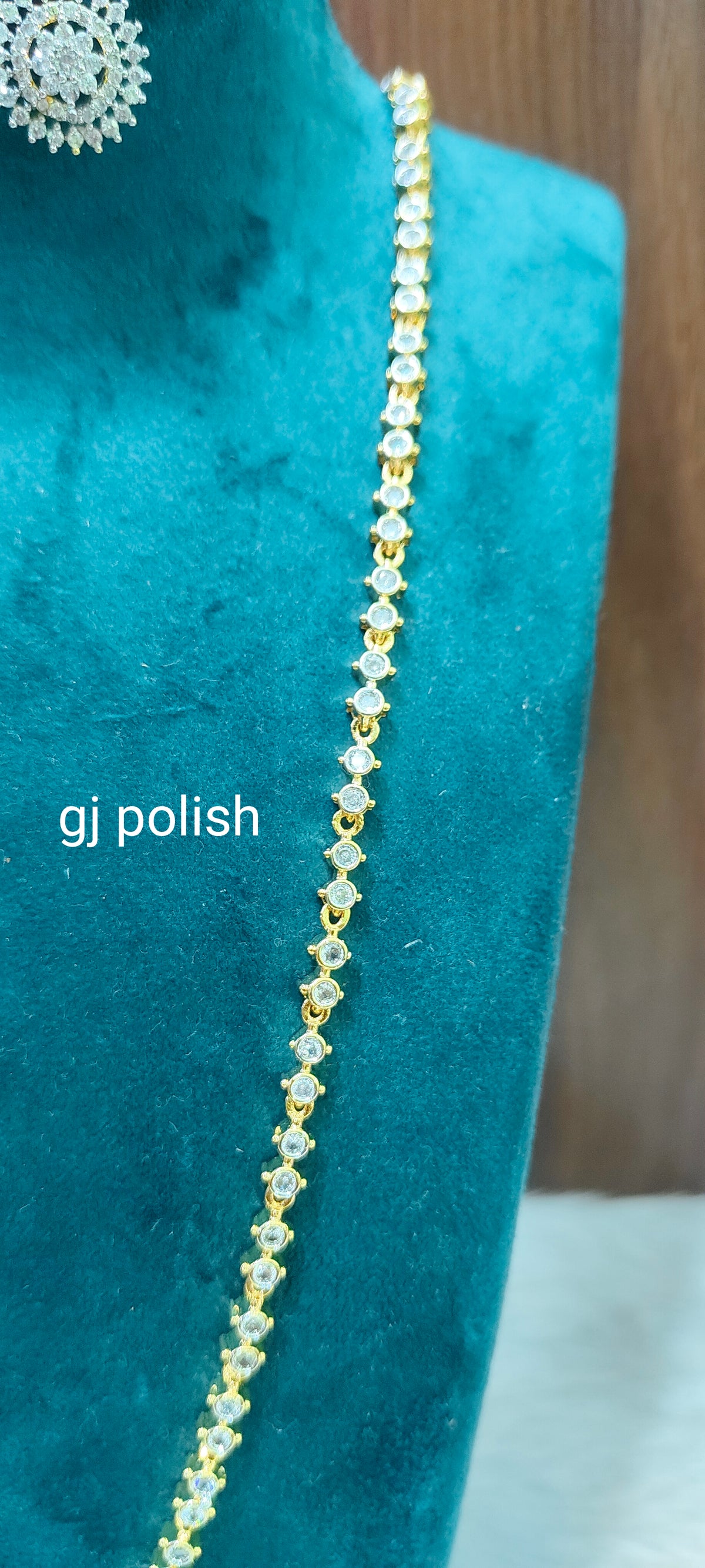 Premium gold look daimond thali chain with earrings