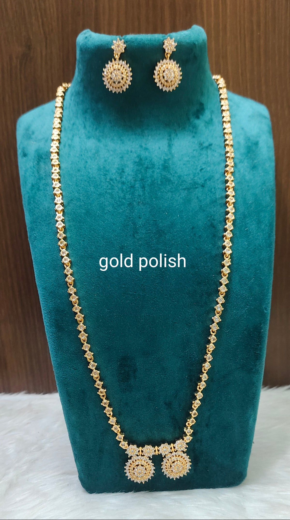 Premium gold look daimond thali chain with earrings