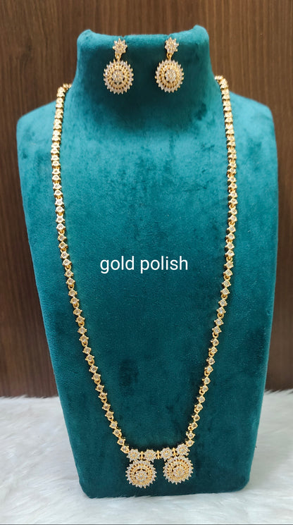 Premium gold look daimond thali chain with earrings
