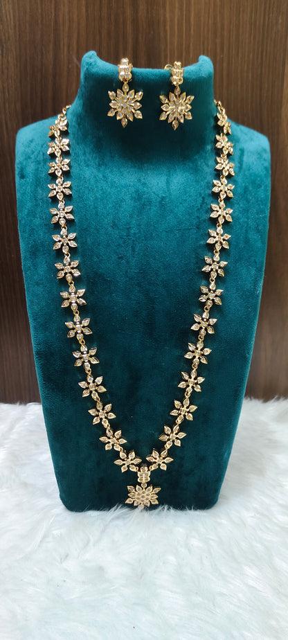 Pure panchaloham daimond look trendy long haram with earrings