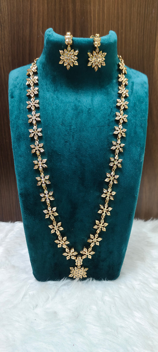 Pure panchaloham daimond look trendy long haram with earrings
