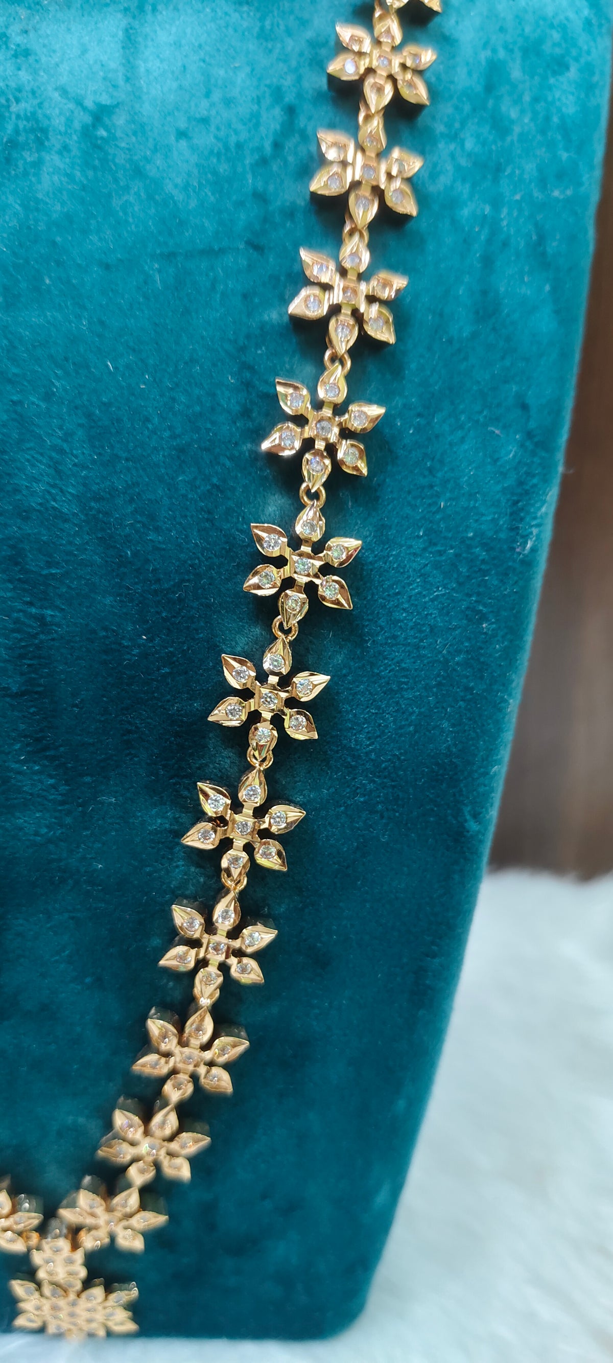 Pure panchaloham daimond look trendy long haram with earrings