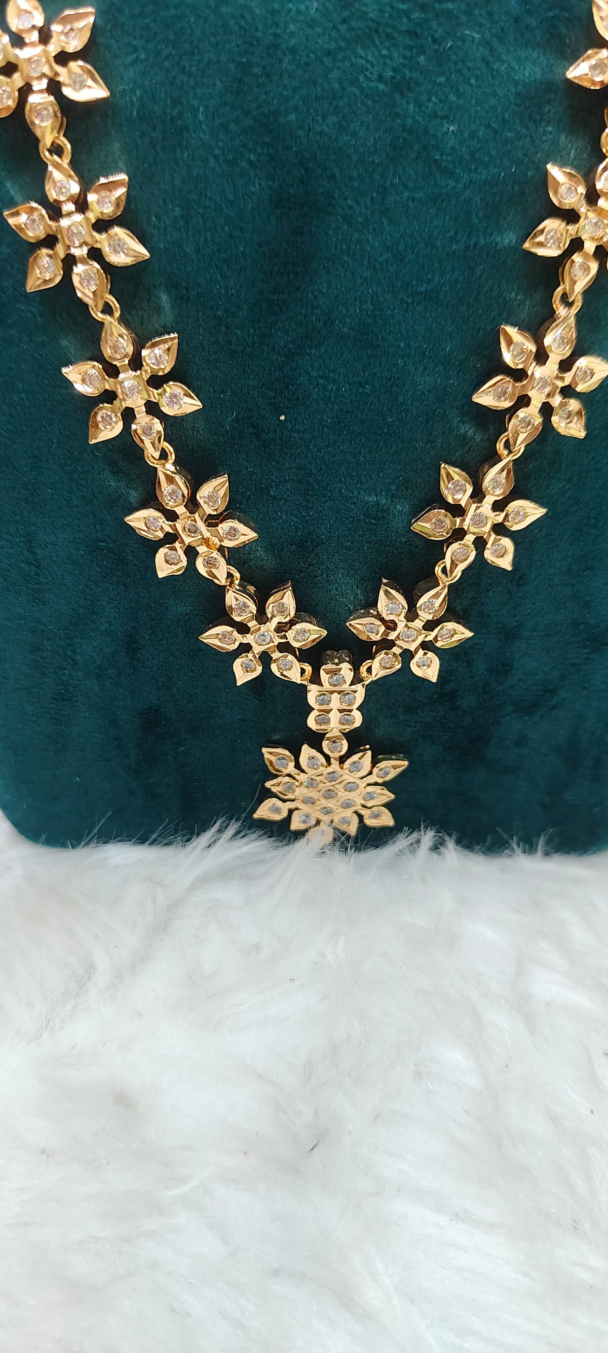 Pure panchaloham daimond look trendy long haram with earrings