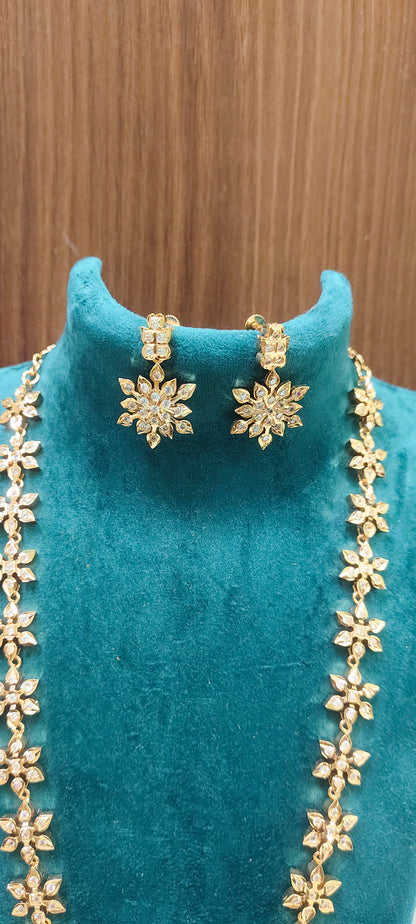Pure panchaloham daimond look trendy long haram with earrings