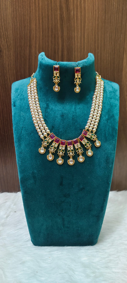 Premium nakshi pendant with Swarovski pearl choker and earrings