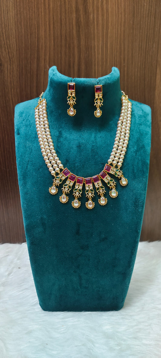 Premium nakshi pendant with Swarovski pearl choker and earrings
