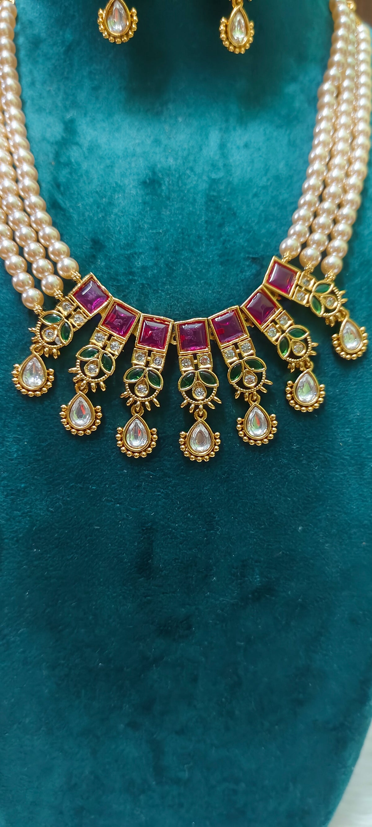 Premium nakshi pendant with Swarovski pearl choker and earrings