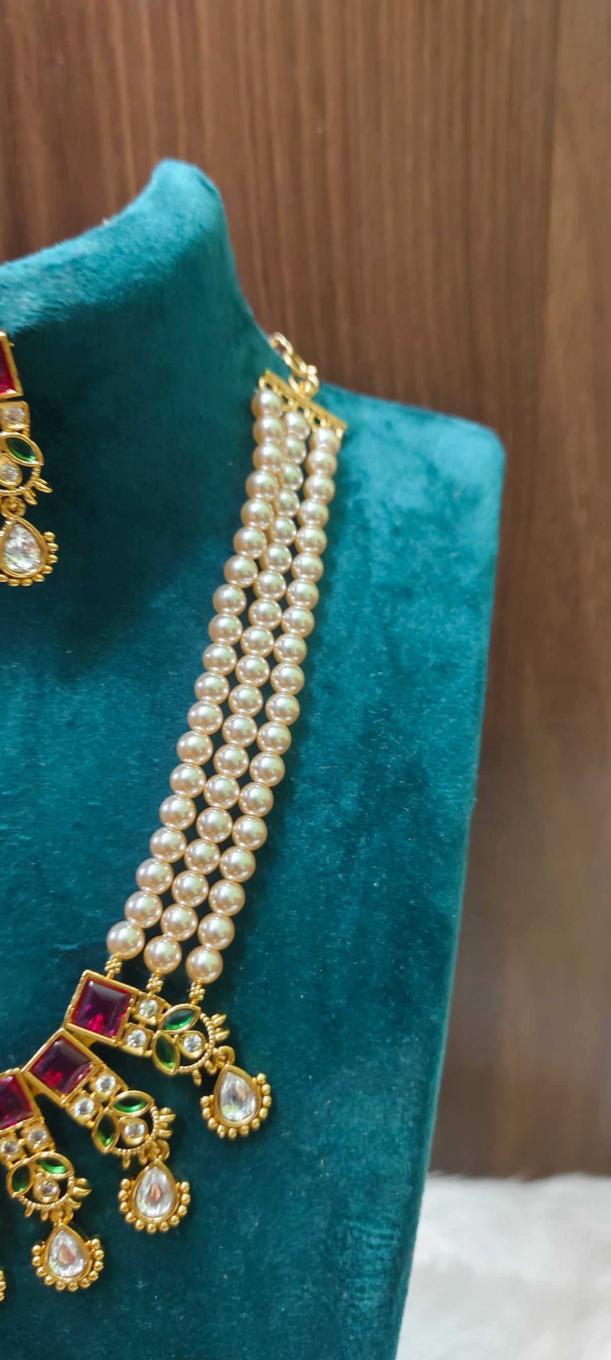 Premium nakshi pendant with Swarovski pearl choker and earrings