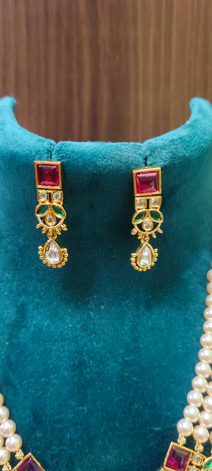 Premium nakshi pendant with Swarovski pearl choker and earrings
