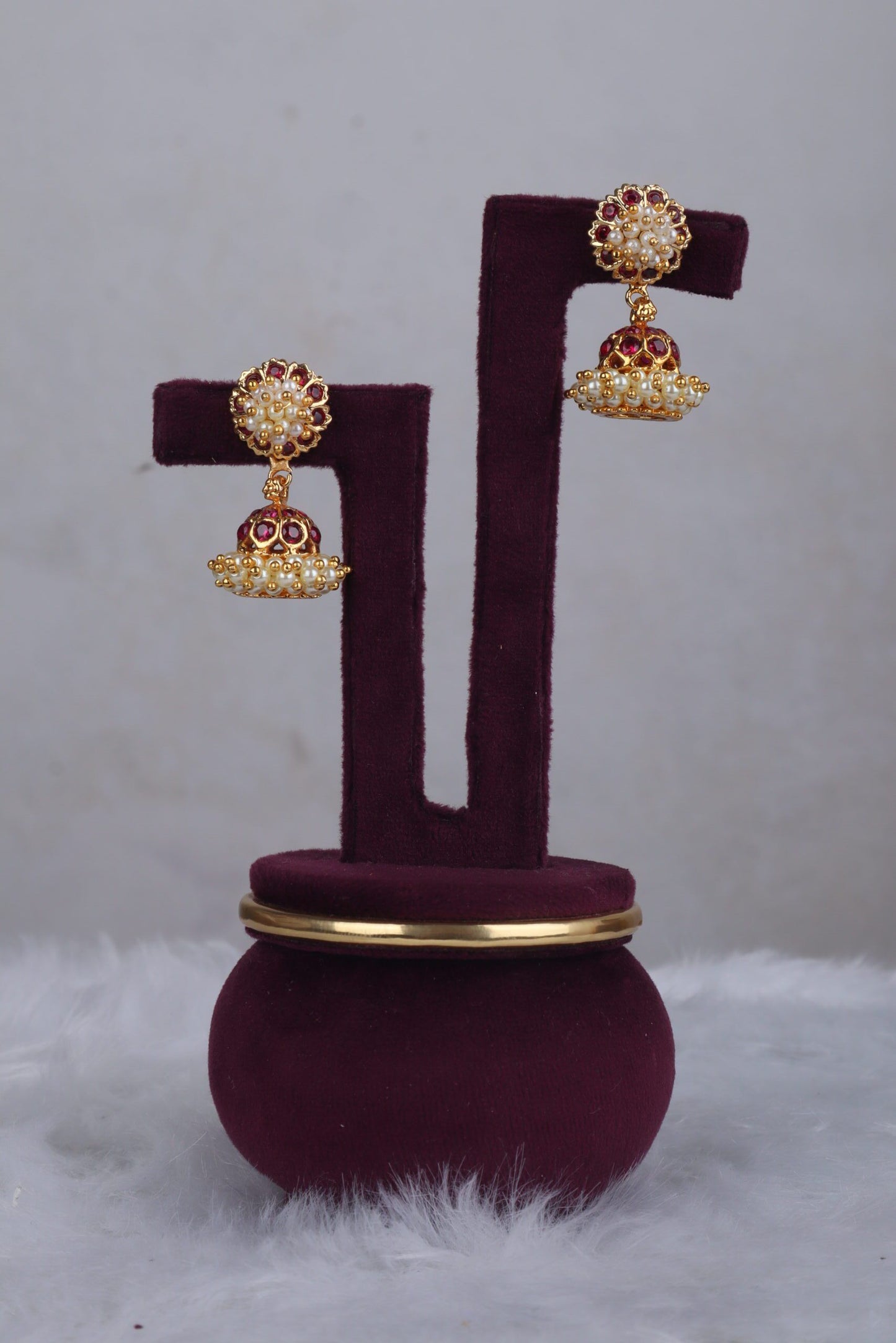 Lakshmi Motif Kemp Pearl Jhumkas
